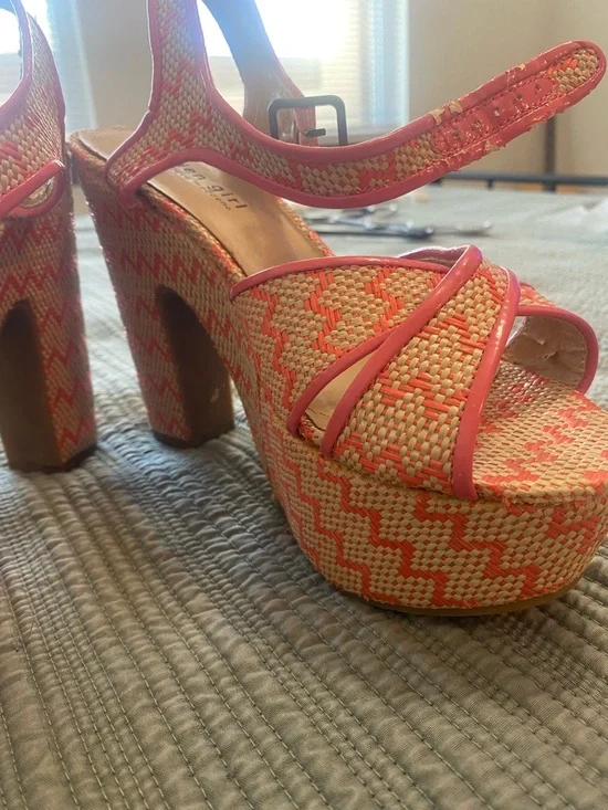 Madden Girl Coral Pink Woven Platform Sandals - Picture 3 of 7